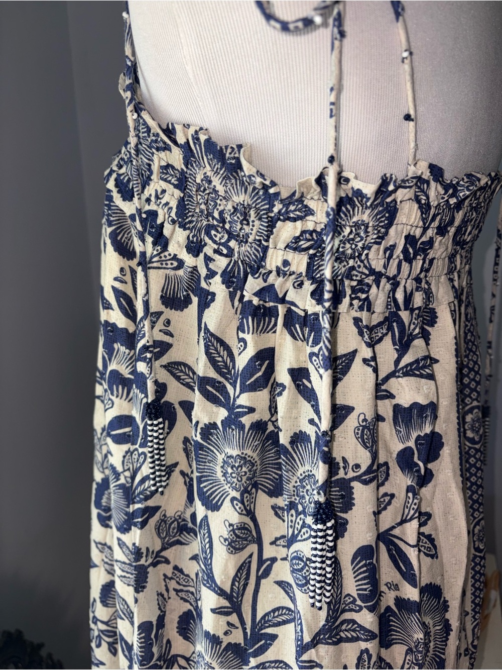 Farm Rio Blue Pineapple Garden Shoulder-Tie Midi Dress Size L - Picture 10 of 10